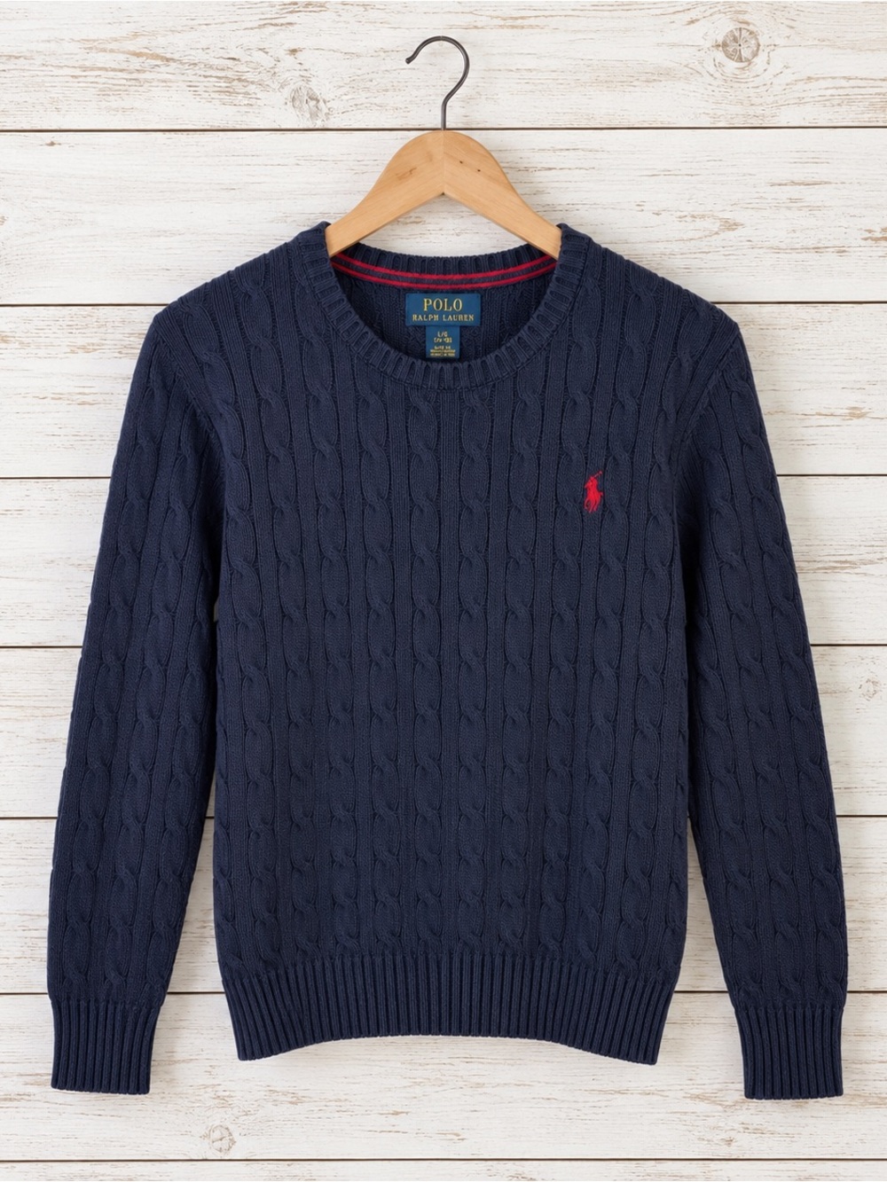 Polo Ralph Lauren Boys Cable Knit Cotton Crewneck Sweater Navy L (14/16)
